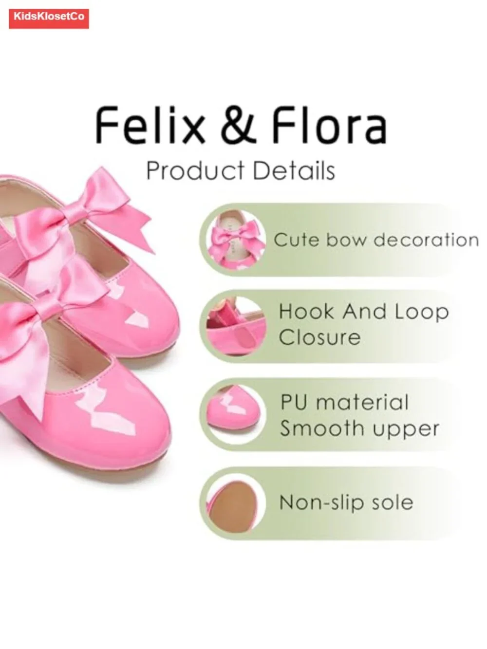 Toddler Girls Mary Jane Flats with Bow - Non-Slip Faux Leather Dress Shoes
